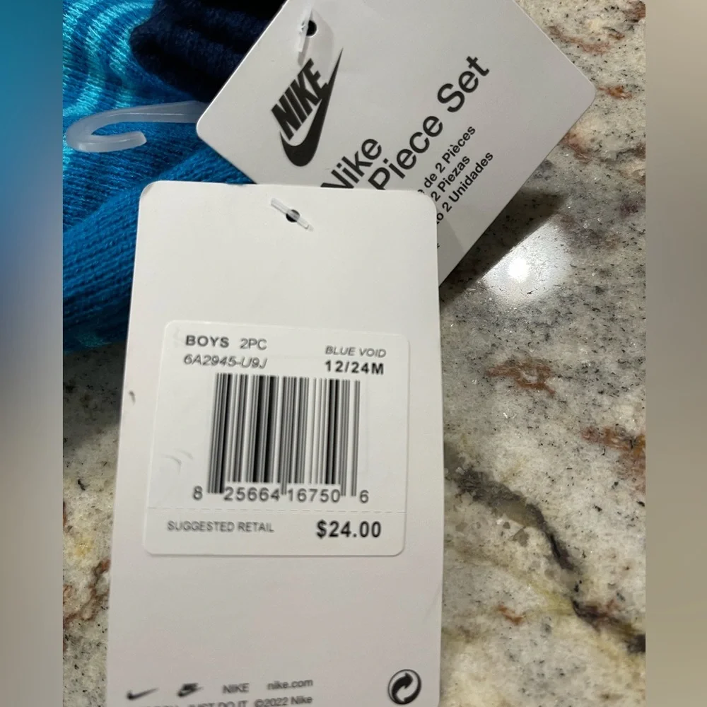 Nike Blue Baby Boy Beanie Hat And Mittens Set  Size 12/24 Months New